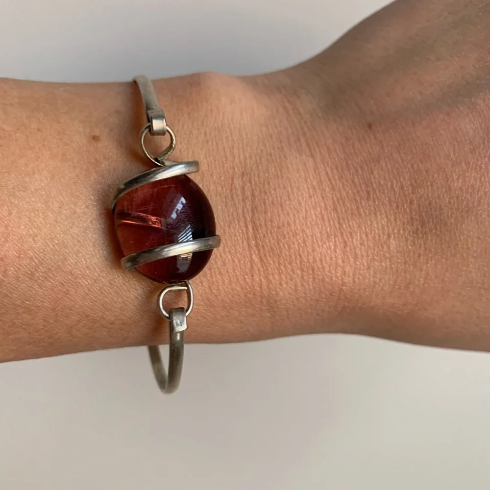 Bangle Bracelet with Purple Translucent Stone - Picture 1 of 8